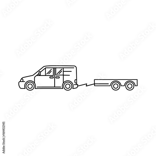 Line art transport icon, vector illustration - car, minivan, trailer