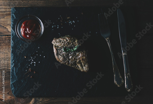 Fototapeta Naklejka Na Ścianę i Meble -  Meat Steak And Basil