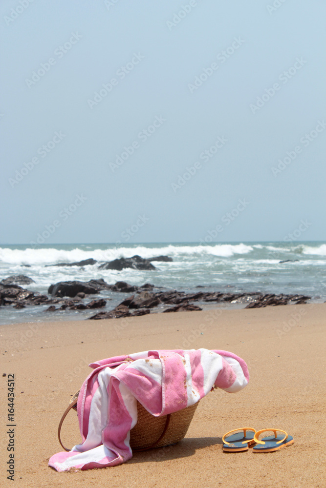 Sand bag in empty beach Sand bag in empty beach