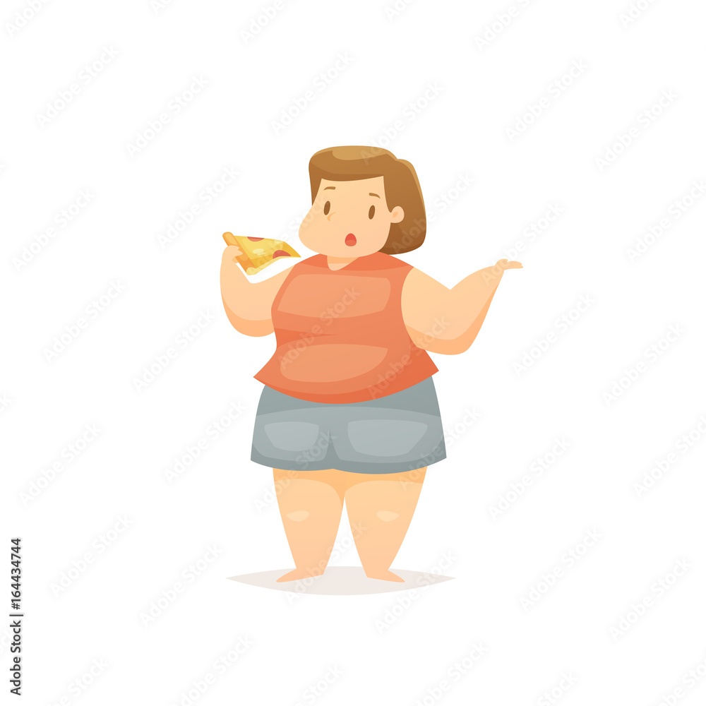 Fat Woman Eating Pizza Vector Illustration Stock Vector Adobe Stock