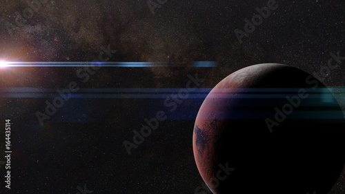 Fototapeta Naklejka Na Ścianę i Meble -  planet Mars during the Martian winter in front of the Milky Way galaxy and the Sun