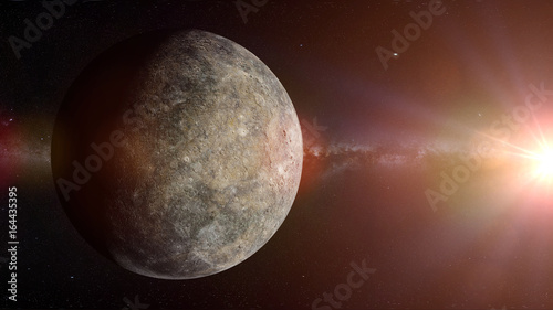 Obraz na płótnie planet Mercury lit by the Sun and the Milky Way galaxy w salonie
