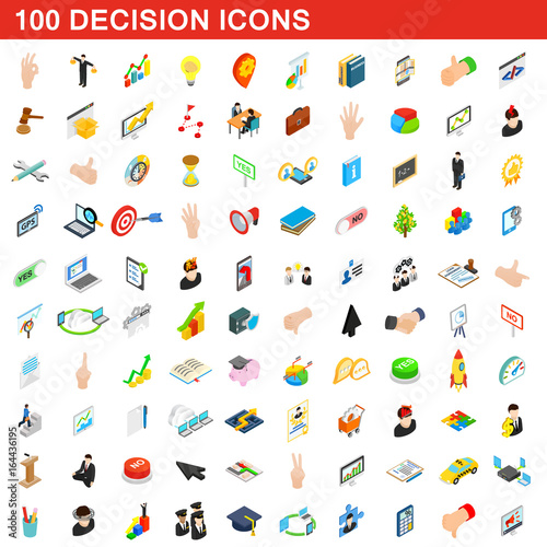 100 decision icons set, isometric 3d style