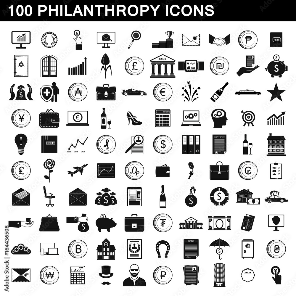 Fototapeta premium 100 philanthropy icons set, simple style