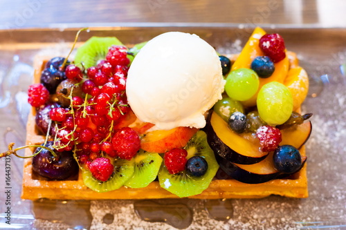 Food. Dessert fruits and berries  ice cream