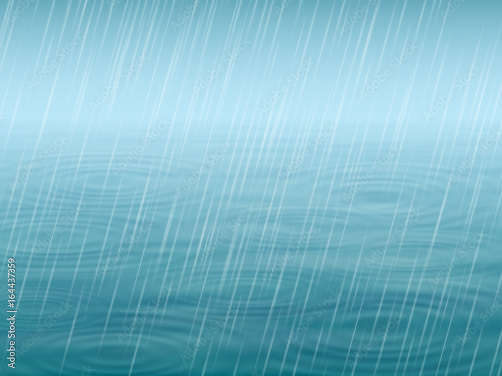 Autumn background. Water surface with wave and circles, falling rain. Vector realistic illustration. Autumn background. Water surface with wave and circles, falling rain. Vector realistic illustration.