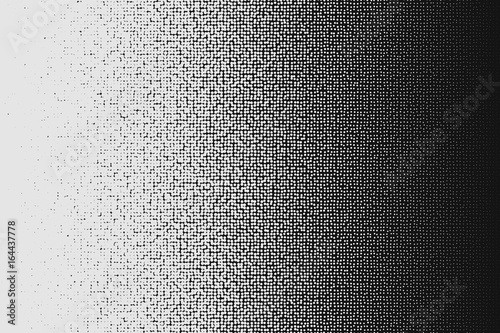 Vector halftone white to black irregular transition pattern made of dots.