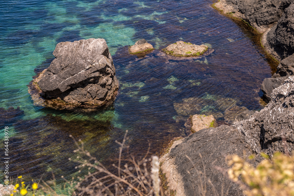 Stone in the Black Sea. Crimea. Crimean seascape. The view from the top. There is a place for your text on the picture. Beautiful sea background