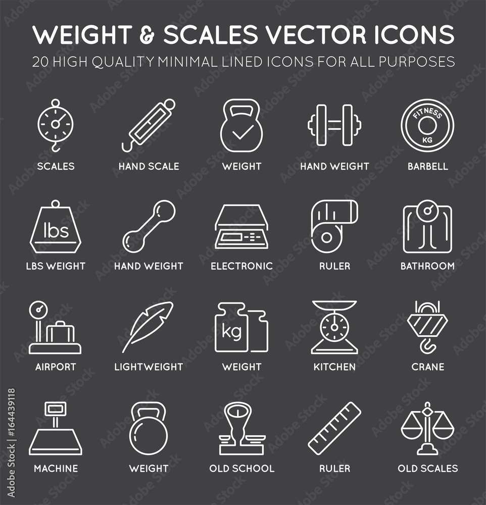 Set of Minimal Weight and Scales Related Vector Line Icons. Perfect Pixel. Thin Stroke. 48x48. Set of Minimal Weight and Scales Related Vector Line Icons. Perfect Pixel. Thin Stroke. 48x48.