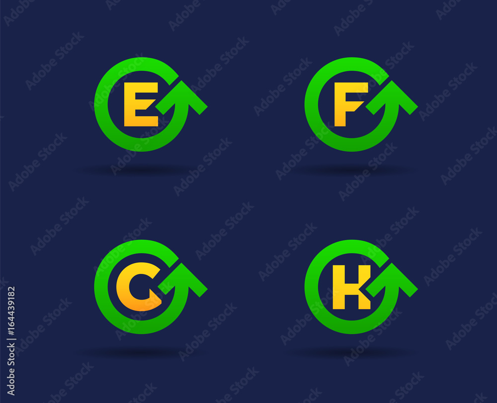 Set of Circle Arrow Logo Icon Design with Letter. Template Element in Vector. Set of Circle Arrow Logo Icon Design with Letter. Template Element in Vector.