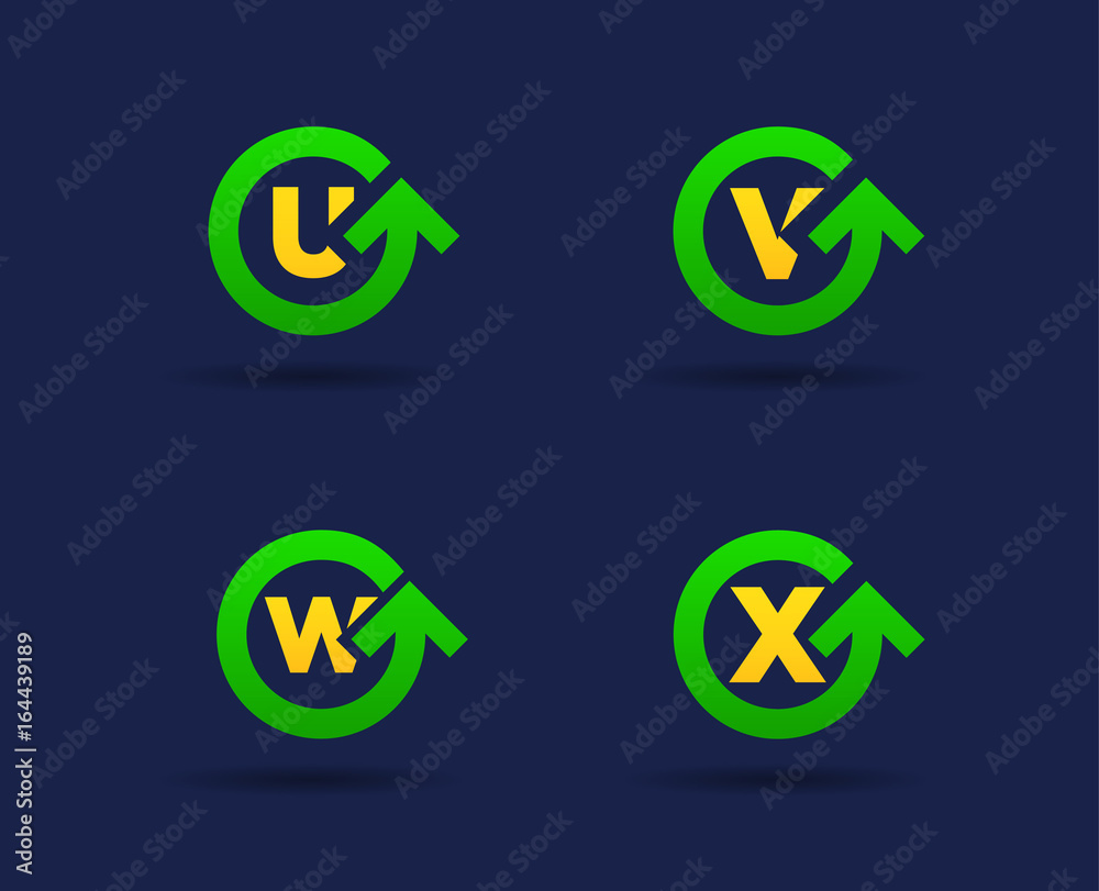 Set of Circle Arrow Logo Icon Design with Letter. Template Element in Vector. Set of Circle Arrow Logo Icon Design with Letter. Template Element in Vector.