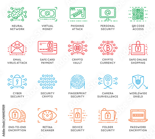 Cyber Security Thin Line icons set. Computer network protection. High Quality Premium outline symbol collection. Stroke vector logo concept.Cybersecurity.