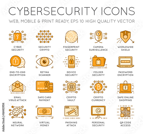 Cyber Security Thin Line icons set. Computer network protection. High Quality Premium outline symbol collection. Stroke vector logo concept.Cybersecurity.