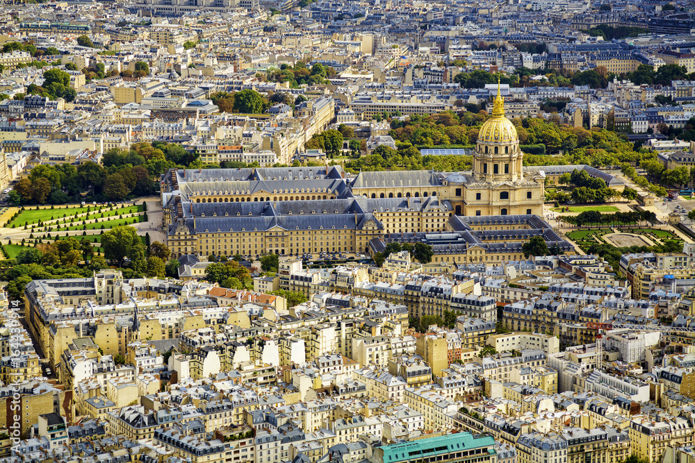 Aerial view of Les Invalides (National Residence of the Invalids) in Paris, France.