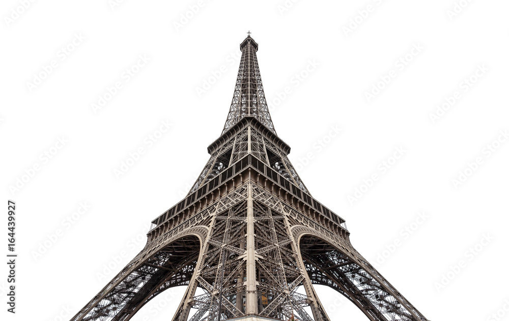 Naklejka premium Eiffel tower isolated on white background. Eiffel tower in Paris, France.
