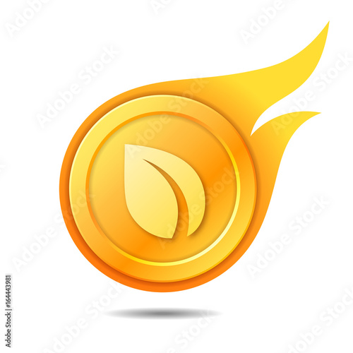 Flaming peercoin symbol, icon, sign, emblem. Vector illustration.