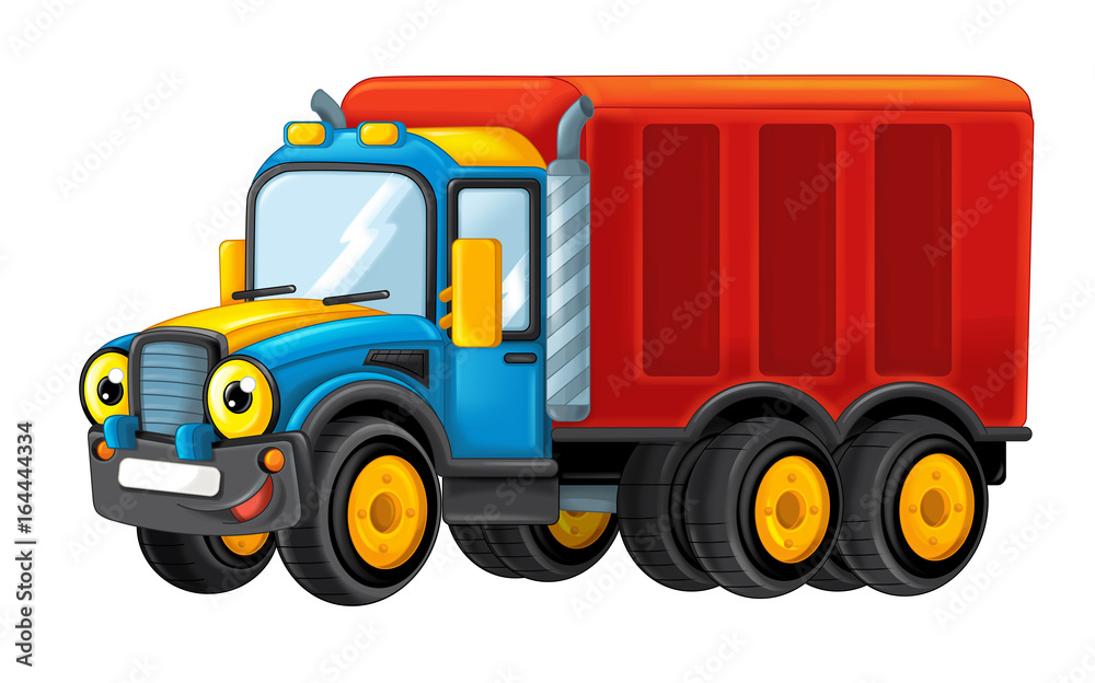 cartoon happy cargo truck looking and smiling - illustration for children