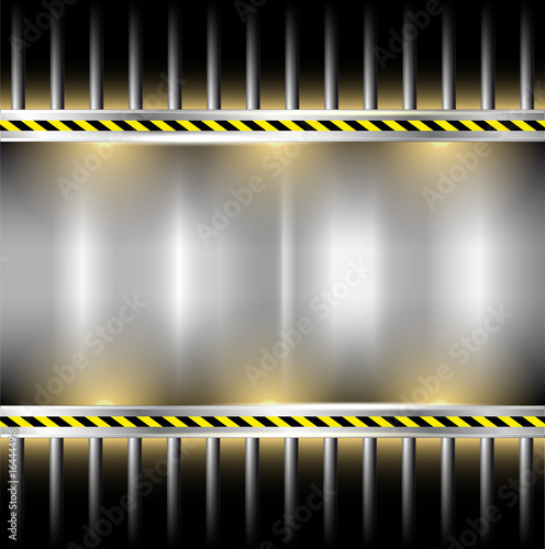 Industrial vector background. Metal frame. Stainless steel. Illumination by lamps. Horizontal placement