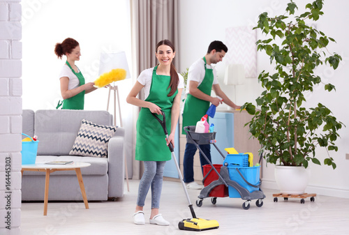 Cleaning service team worki...