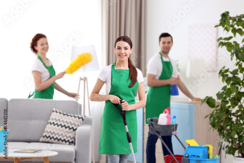 Cleaning service team worki...