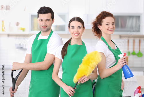 Cleaning service team worki...