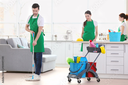 Cleaning service team worki...
