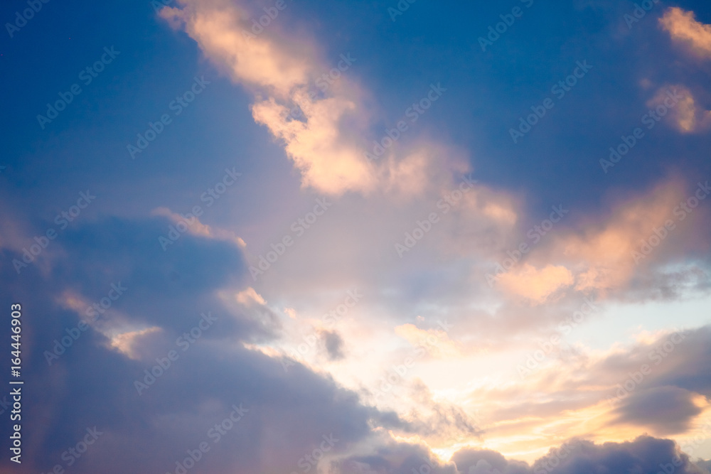 Sunset sky with clouds, background.