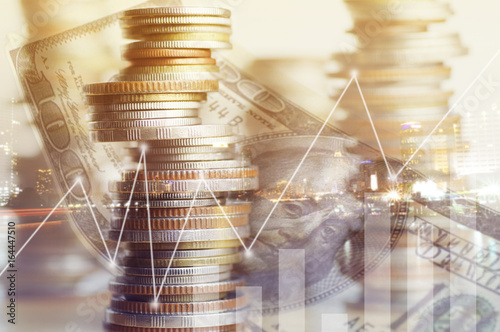 Stacked of coin money with account book finance and banking concept for background.concept in grow and walk step by step for success in business