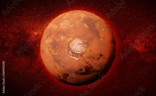 Fototapeta Naklejka Na Ścianę i Meble -  Mars with the Red Planet's north polar ice cap and the Milky Way galaxy