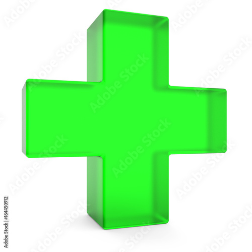 Grünes Kreuz isoliert weißer Hintergrund