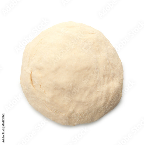 Fresh raw dough on white background