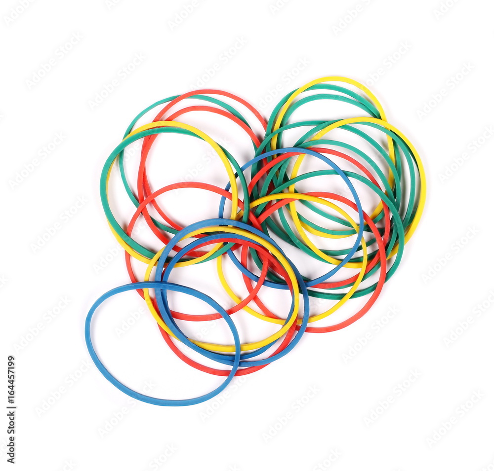 pile colorful rubber bands isolated on white pile colorful rubber bands isolated on white