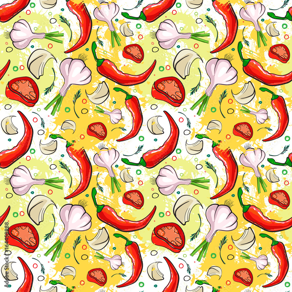 Naklejka premium Seamless Pattern Different Vegetables Ornament Background Vector Illustration