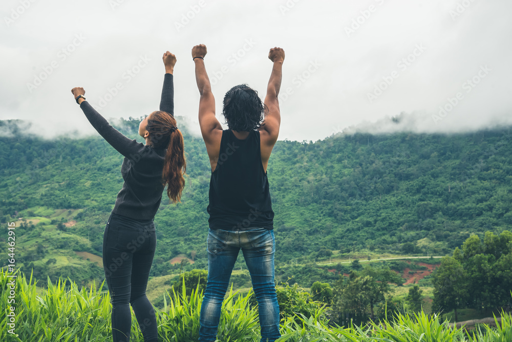 Lover Men and women Asia travel relax. Morning atmosphere nature Forests, mountains. khaoko Thailand Lover Men and women Asia travel relax. Morning atmosphere nature Forests, mountains. khaoko Thailand