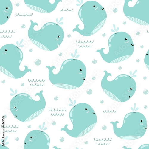Cute whales seamless pattern. Vector illustration