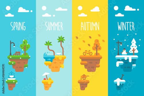 Flat design 4 seasons floating islands