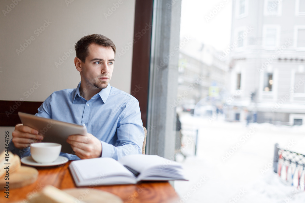 Businessman brainstorming while thinking of new project Businessman brainstorming while thinking of new project