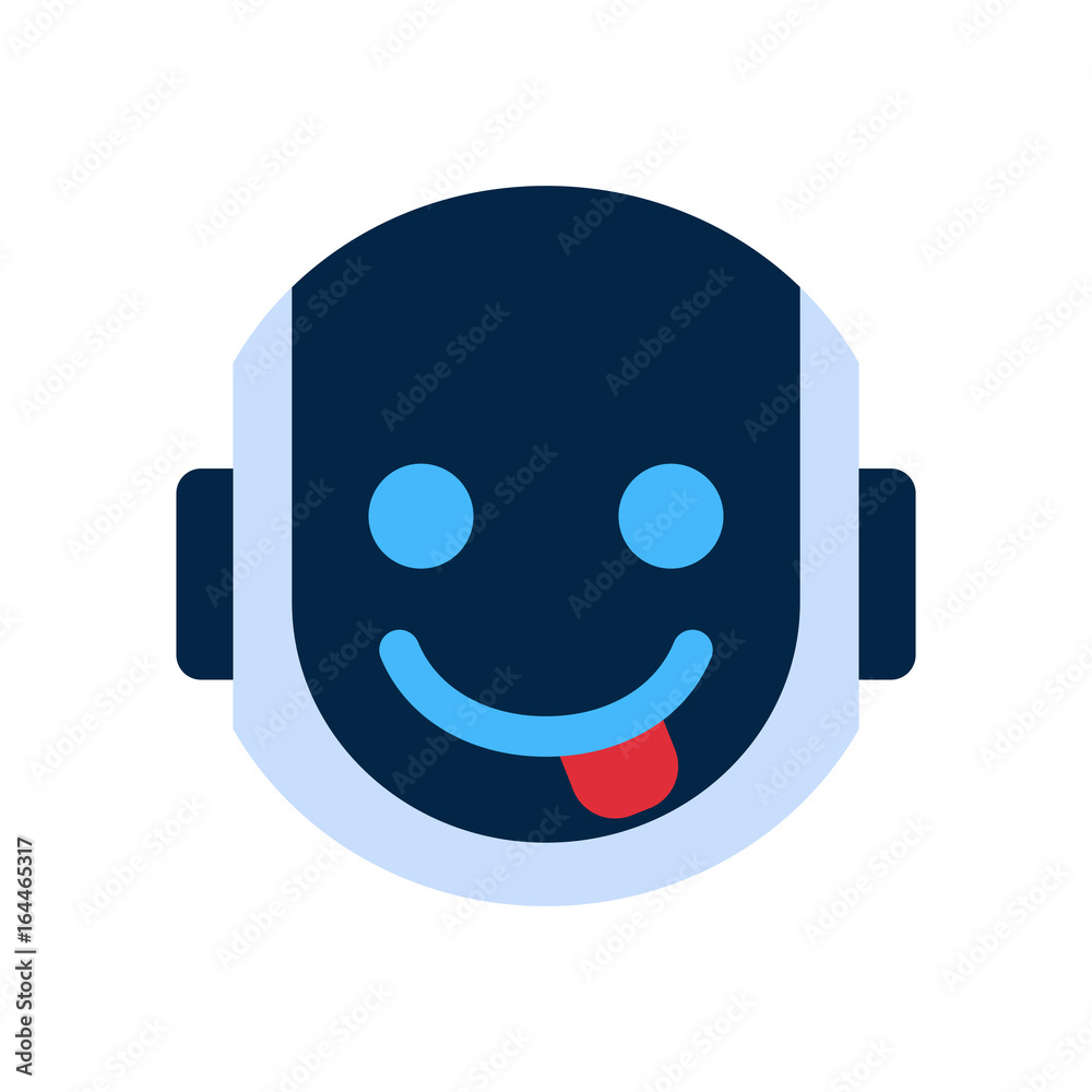 Robot Face Icon Smiling Face Showing Tongue Emotion Robotic Emoji Vector Illustration