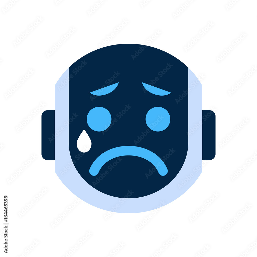 Fototapeta premium Robot Face Icon Sad Face Crying Emotion Robotic Emoji Vector Illustration