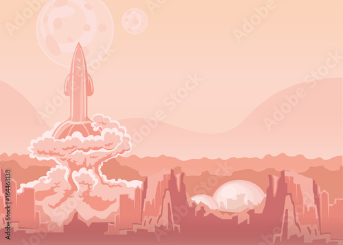 Rocket Space Ship launch. Interplanetary flight. Vector illustration