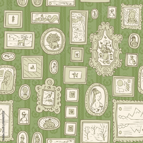 vintage hand drawn pitures on the wall seamless pattern photo