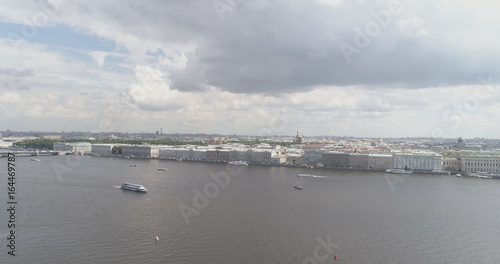 Aerial low altitude photo of St. Petersburg neva with view of dvortsovaya naberezhnaya in summer day © GCapture