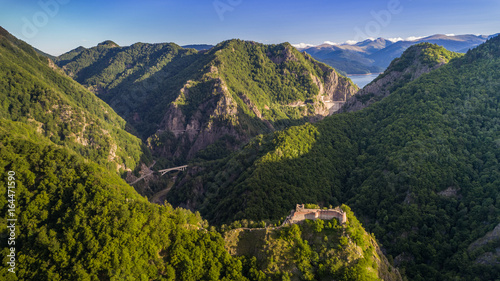 ruined Poenari Castle on Mount Cetatea in Romania