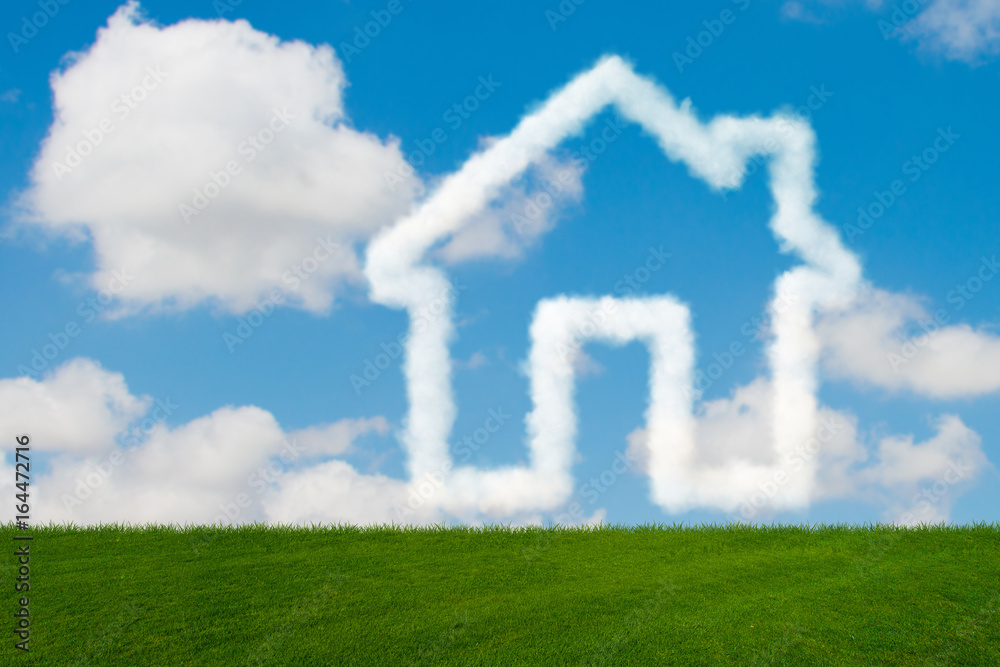 House in the sky made of clouds - 3d rendering House in the sky made of clouds - 3d rendering