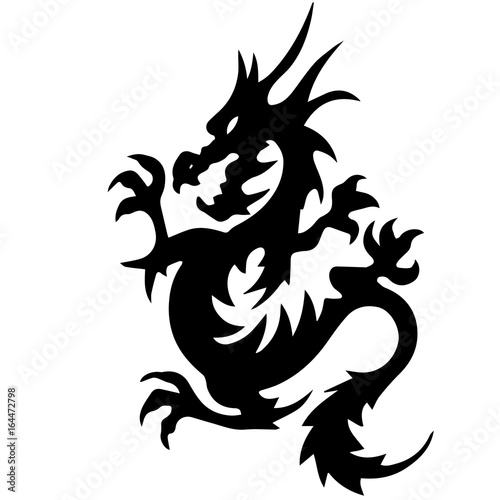 Black dragon silhouette, on white background.