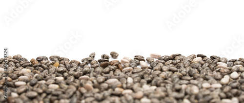 Chia seeds for bottom page border with white background and focus on the inside