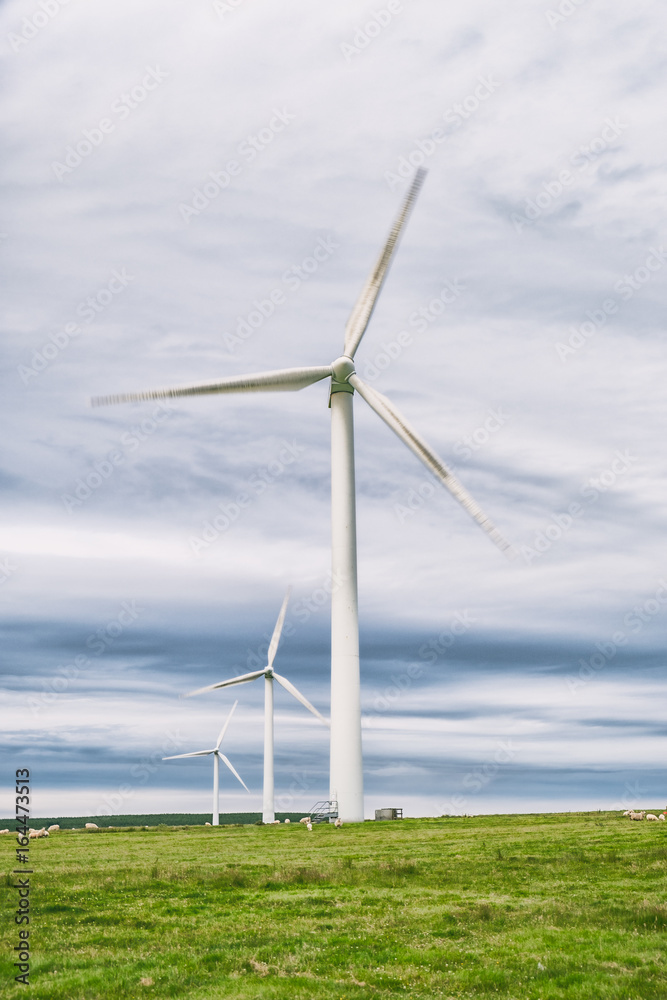 Wind turbines on a wind farm near Edinburgh, Scotland, UK