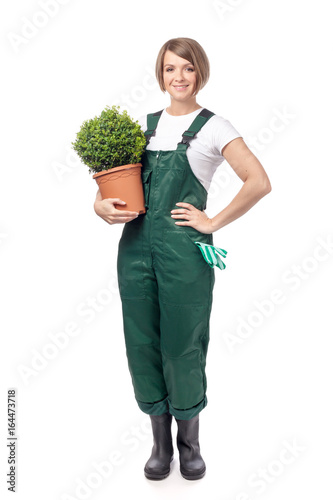 woman professional gardener isolated on white background