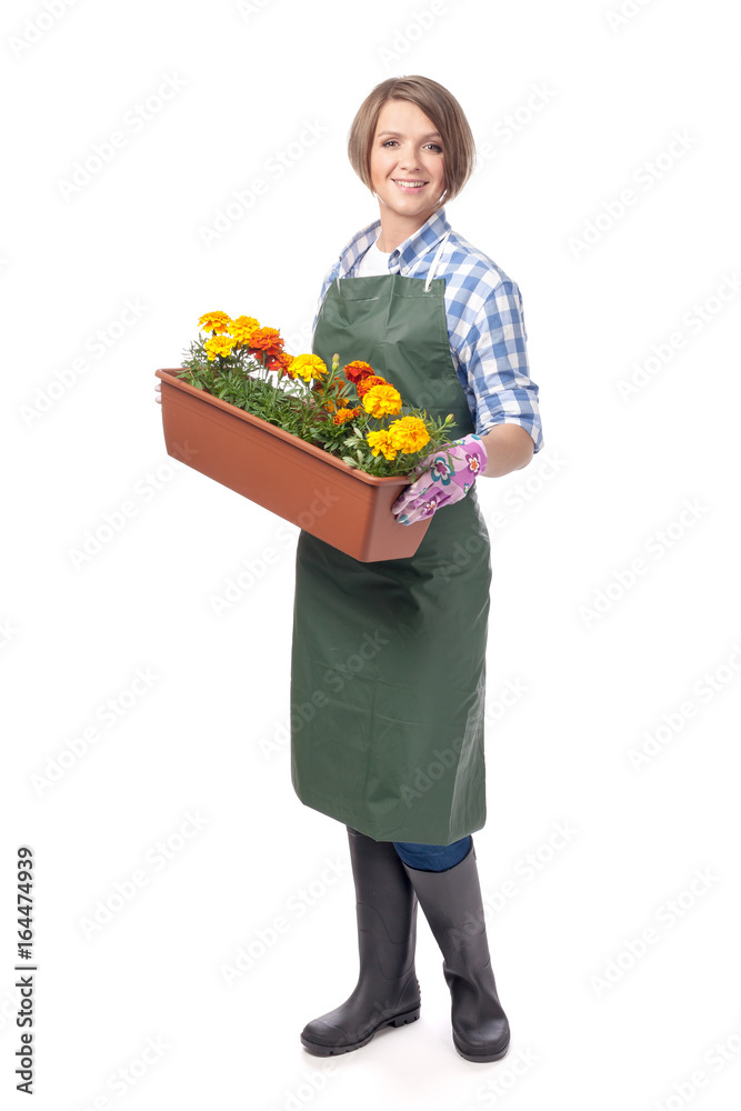 woman professional gardener isolated on white background woman professional gardener isolated on white background