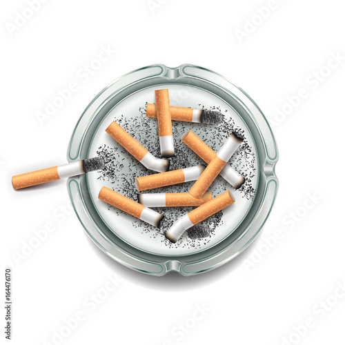 Ashtray with cigarettes isolated on white vector